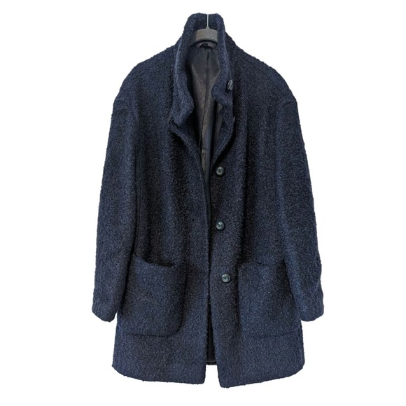 Marks & Spencer Bouclé Textured Teddy Coat Women Navy Blue - Picture 1 of 10